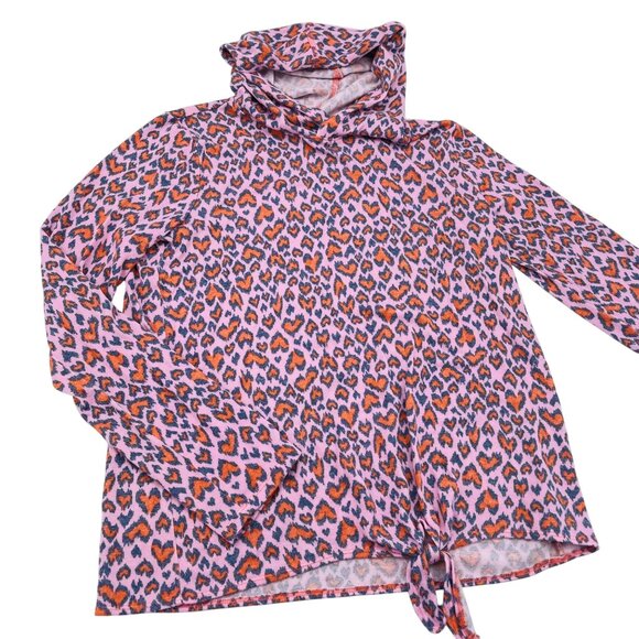 Lands End XL Womens Cowl Neck Leopard Print Top Pink/Orange - Picture 1 of 5